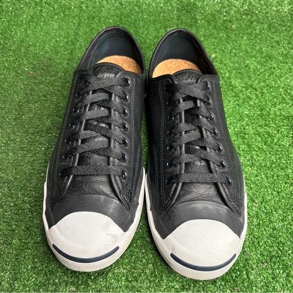 Converse Jack Purcell Men's Size 10.5 Shoes Black White Leather Low Top Sneakers - Picture 2 of 12